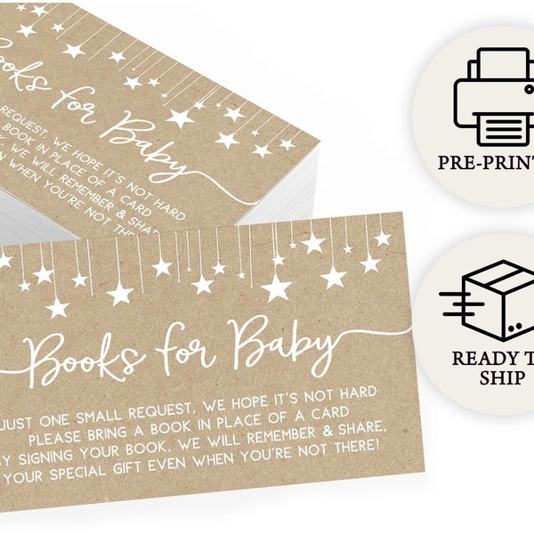 Bring a Book - Baby Shower Insert Cards for Guests, Printed Set of 25, Rustic Kraft (911)