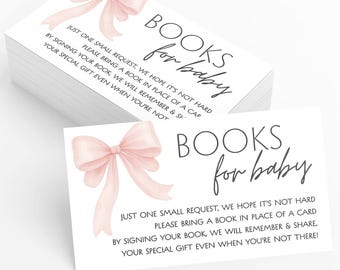Bring a Book Baby Shower Insert – Pink Bow Design, Girl Baby Shower Library Request Cards, Storybook Gift Invitation, Set of 30 (PRP-3001)