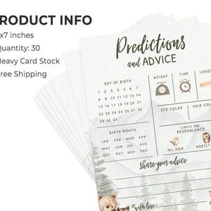 Tarjetas de predicciones y consejos para bebés – Juego de baby shower de aventura en el bosque, adorable temática de animales del bosque para niño, paquete de 30 (PRP-2001) imagen 2