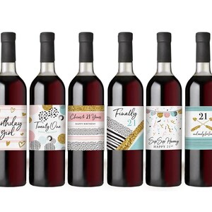 21st Birthday Party Decoration - Waterproof Wine Bottle Labels, Printed Set of 6, Pink and Gold image 7