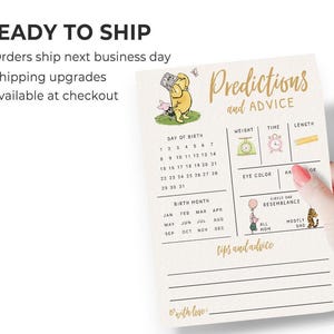 Baby Predictions & Advice Cards – Classic Pooh Theme, Winnie Baby Shower Game for Guests, Gender Reveal Activity, 30 Pack (PRP-1001) image 3