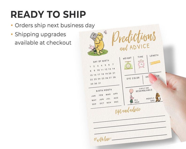 Baby Predictions & Advice Cards – Classic Pooh Theme, Winnie Baby Shower Game for Guests, Gender Reveal Activity, 30 Pack (PRP-1001) image 3
