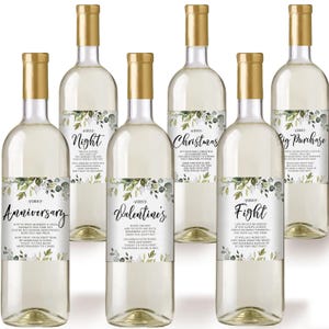 Marriage Milestones Wedding Gift - Waterproof Wine Bottle Labels for the Bride-to-Be, Printed Set of 6, Eucalyptus (PRP-101) (PRP-100) image 4