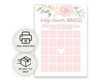 Bingo para Bebés - Juego para Baby Shower, 50 Cartones Impresos, Floral Rosa (PRP-311)