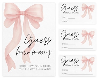 Candy Jar Guessing Game, Pink Bow Design, Includes Matching Table Display Sign, Guess How Many, Set of 30 (PRP-3001)