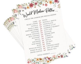 Personalized & Printed Wildflower Would She Rather Bridal Shower Game | Custom Print | PRP-203