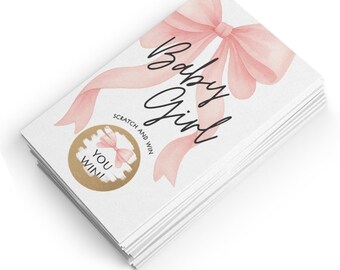 Baby Shower Scratch Off Game for Girl – Pink Bow Design, Fun Prize Reveal Cards for Girl Baby Shower or Sprinkle, Set of 30 (PRP-3001)