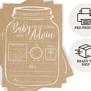 Baby Predictions and Advice, Baby Shower Game for Mommy to Be, 50 Printed Cards, Rustic Barn