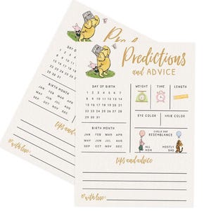 Baby Predictions & Advice Cards – Classic Pooh Theme, Winnie Baby Shower Game for Guests, Gender Reveal Activity, 30 Pack (PRP-1001) image 5