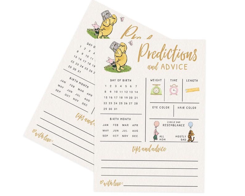 Baby Predictions & Advice Cards – Classic Pooh Theme, Winnie Baby Shower Game for Guests, Gender Reveal Activity, 30 Pack (PRP-1001) image 5