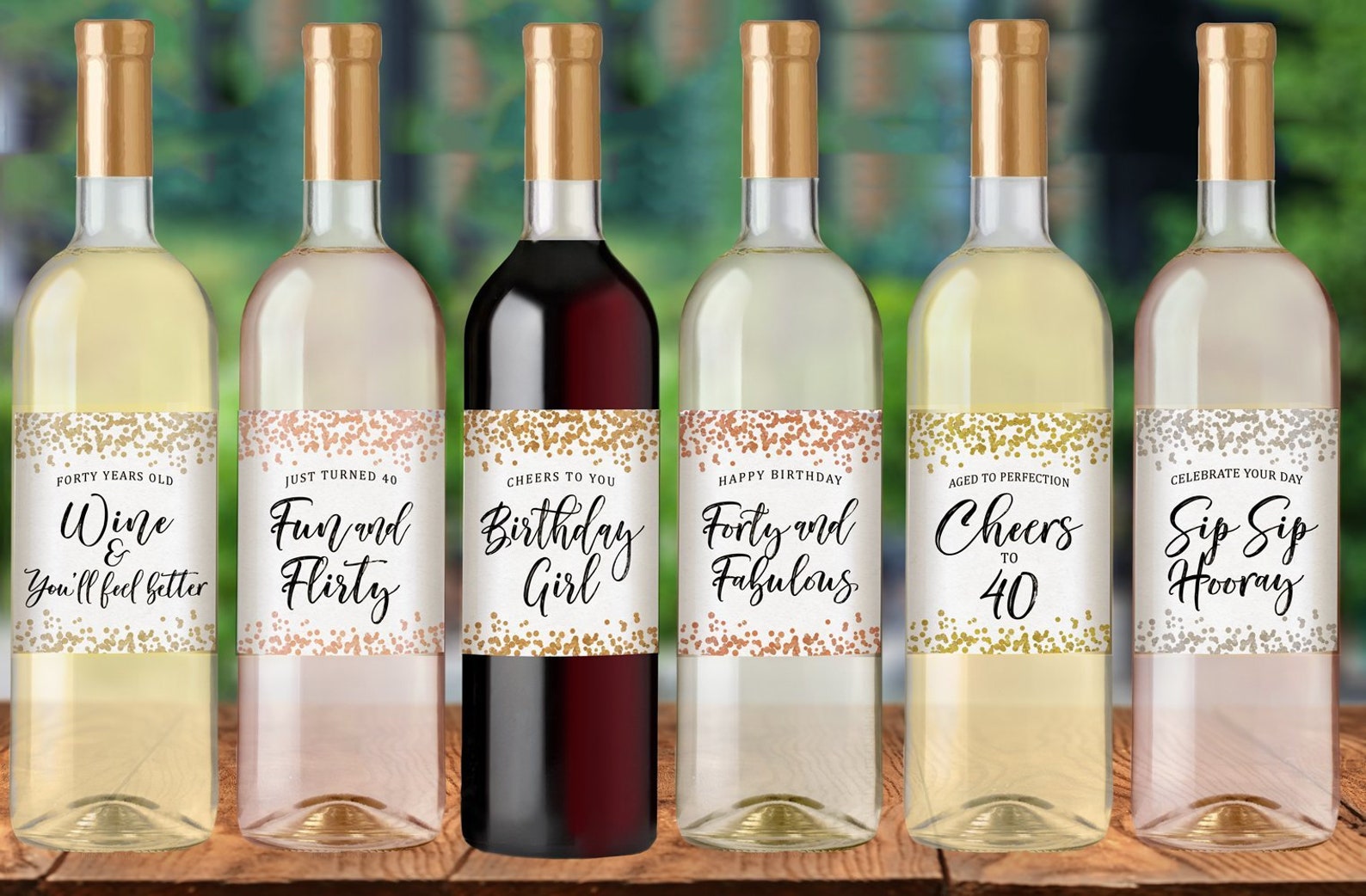 40th Confetti Birthday Wine Bottle Labels Set of 6 Etsy