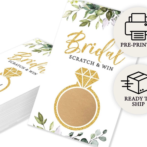 Who Has The Ring Raffle - Bridal Shower Lottery Game - Printed Scratch Off Cards, Set of 30, Eucalyptus (PRP-101, PRP-100)