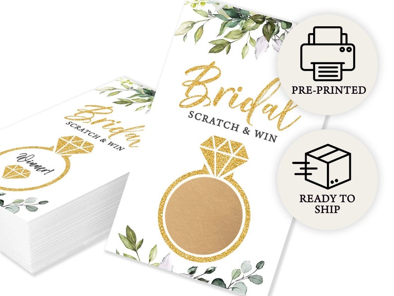 Who Has The Ring Raffle Bridal Shower Lottery Game Printed Scratch Off Cards, Set of 30, Eucalyptus PRP-101, PRP-100 Bild 1