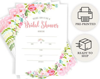 Bridal Shower Invitations and Envelopes, Printed Set of 40, Pink Floral (PRP-301)
