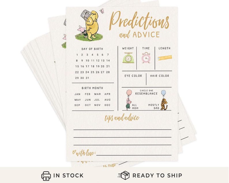 Baby Predictions & Advice Cards – Classic Pooh Theme, Winnie Baby Shower Game for Guests, Gender Reveal Activity, 30 Pack (PRP-1001) image 4