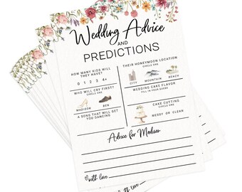 Personalized and Printed Wildflower Bridal Shower Advice and Predictions Cards | Professionally Printed and Customizable | PRP-203