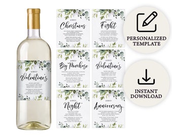 Digital Eucalyptus Full Size Bottle Labels | Set of 6 | Wedding Wine Bottle Labels | Milestone Wine Labels | PRP-102, PRP-100