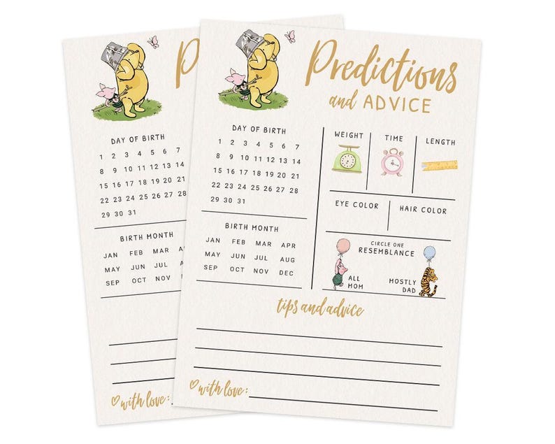 Baby Predictions & Advice Cards – Classic Pooh Theme, Winnie Baby Shower Game for Guests, Gender Reveal Activity, 30 Pack (PRP-1001) image 7