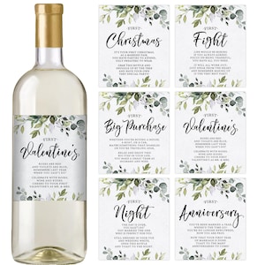 Marriage Milestones Wedding Gift - Waterproof Wine Bottle Labels for the Bride-to-Be, Printed Set of 6, Eucalyptus (PRP-101) (PRP-100)