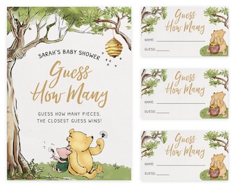 Digital Personalized Winnie Candy Guess How Many Game | Baby Shower Party l Cards and Sign Included | Instant Download | PRP-1002