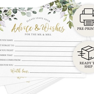 Advice For The Bride and Groom Bridal Shower Game, 50 Printed Cards, Eucalyptus PRP-101, PRP-100 image 1