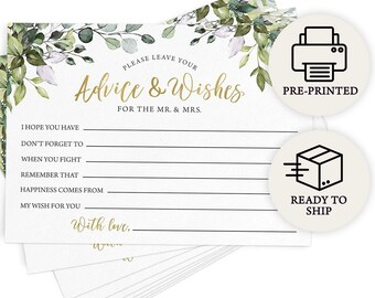 Advice For The Bride and Groom - Bridal Shower Game, 50 Printed Cards, Eucalyptus (PRP-101, PRP-100)