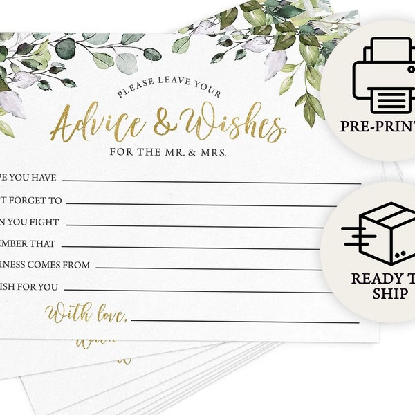 Advice For The Bride and Groom - Bridal Shower Game, 50 Printed Cards, Eucalyptus (PRP-101, PRP-100)