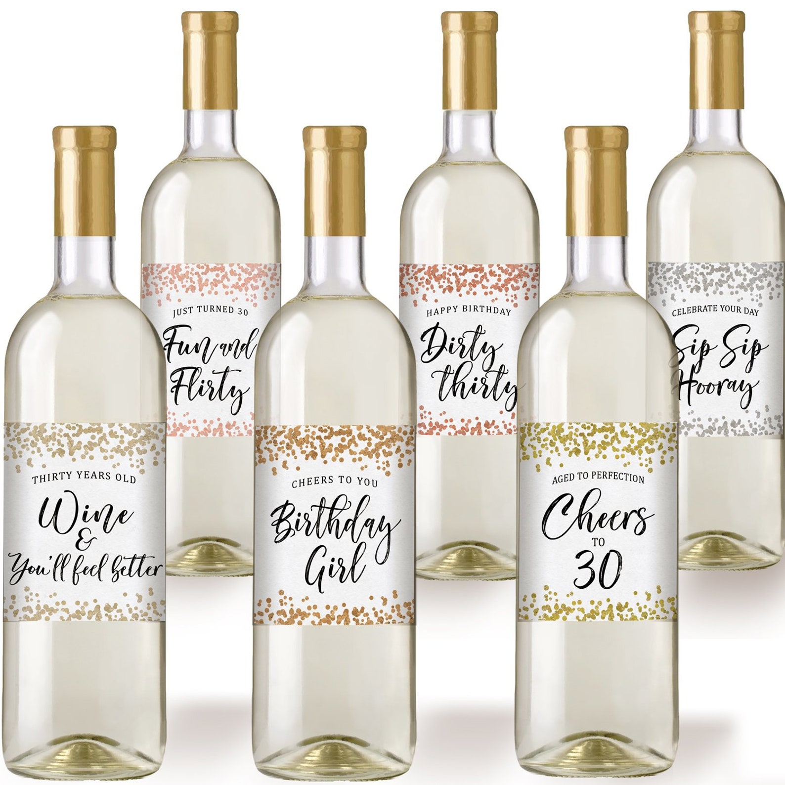 30th Confetti Birthday Wine Bottle Labels Set of 6 Etsy