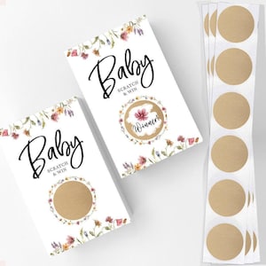 Baby Shower Lottery Raffle Game - Printed Scratch Off Cards, Set of 30, Wildflower (PRP-211)
