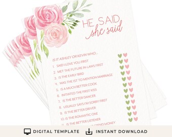 Floral digital Él dijo que ella dijo juego de despedida de soltera / Descarga instantánea / PRP-302, PRP-300