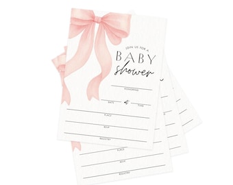Baby Shower Invitations and Envelopes, Printed Set of 30, Pink Bow (PRP-3001)