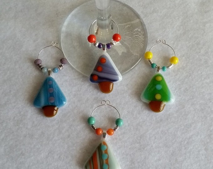 Fused Glass Christmas Tree Wine or Cocktail Glass Charms Set Etsy
