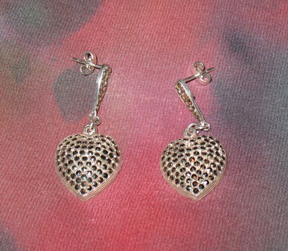 Hearts, 1940s 925 Sterling Silver and Marcasite H… - image 4