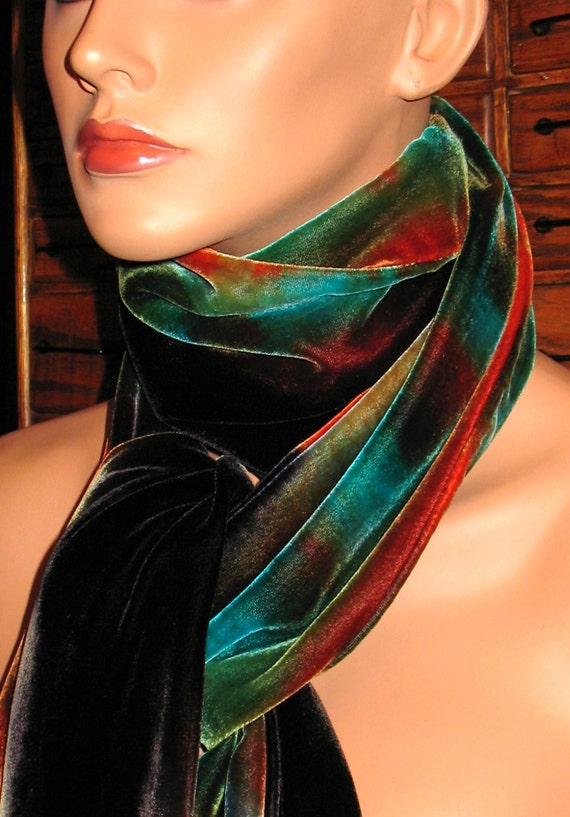 Velvet Scarf, Handmade Abstract Print Velvet Scar… - image 2