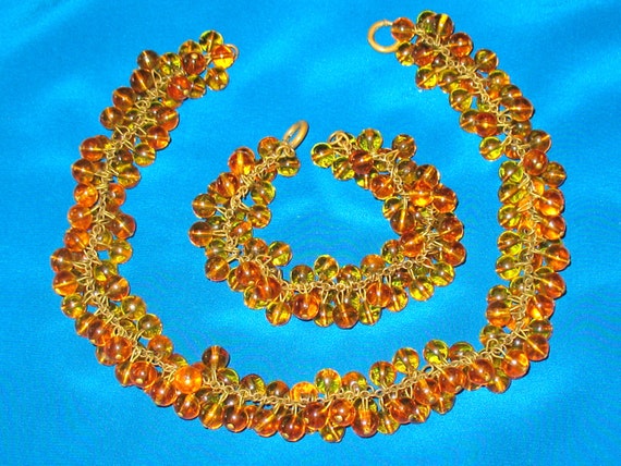 1930s Necklace and Bracelet Set, 30s Amber Colored