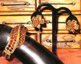 1950s Jewelry Set, WEISS Clamper Bracelet and Clip Earrings,  1950s, 50s Clamper Bracelet, 1950s Weiss Jewelry Set, Mid Century Rhinestones