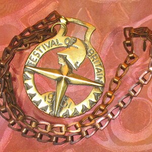 1951 British Medallion Necklace, British Brass, Bold Statement Necklace, OOAK Steampunk Necklace, Festival of Britain, Industrial Necklace