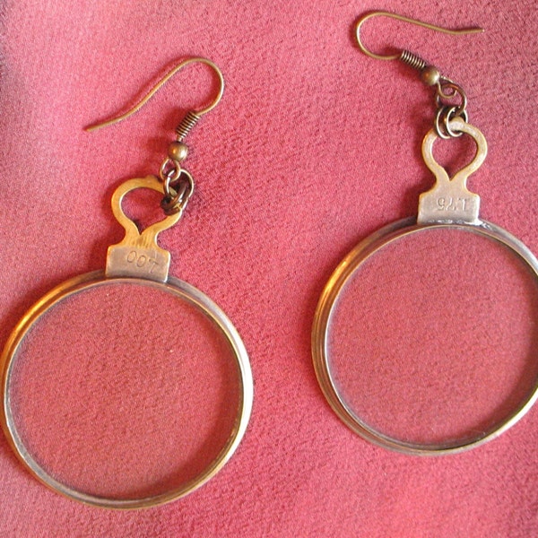 Optical Lens Earrings, Vintage Optical Lens Earrings for Pierced Ears, OOAK Hoop Earrings Handmade by Lenore Salazar, Antique Optical Lenses