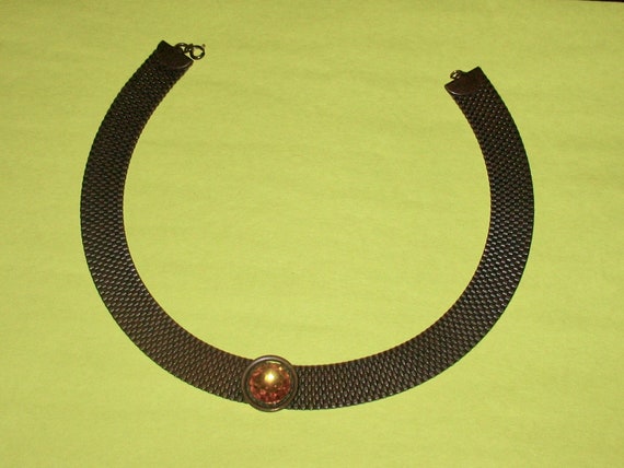 40s Necklace Set of Copper Mesh with Faceted Cent… - image 10