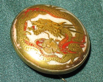 Antique Dragon Brooch, Brooch made by Satsuma of Japan, Meiji Era 1868-1912