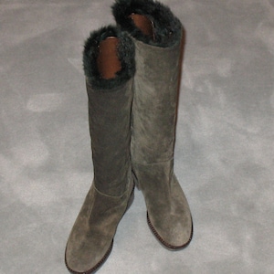 1980s Suede Boots, Vintage Boots, 90s Boots in Excellent Condition, Dark Green Fur-Lined Boots, Size 36 Boots, Small 80s Boots, 1990s, 1980s image 3