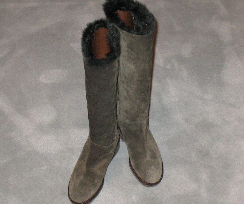 1980s Suede Boots, Vintage Boots, 90s Boots in Excellent Condition, Dark Green Fur-Lined Boots, Size 36 Boots, Small 80s Boots, 1990s, 1980s image 3