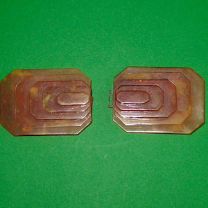 1930s or 40s Carved Buckle, Bakelite or Lucite Honey Colored or Brown Buckle, Art Nouveau Buckle, Art Deco Buckle in Good Vintage Condition