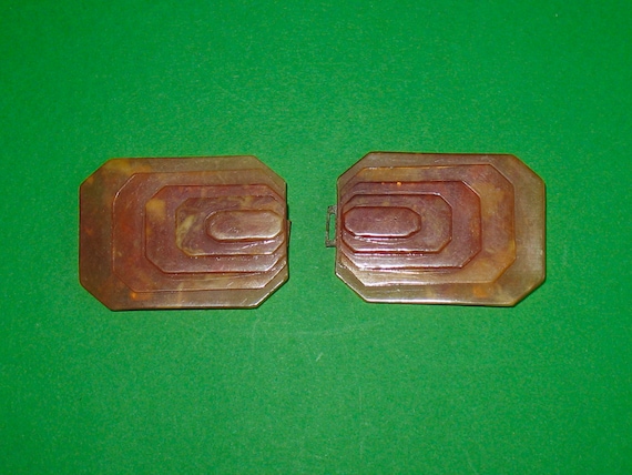 1930s or 40s Carved Buckle, Bakelite or Lucite Ho… - image 1