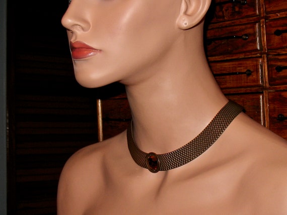 40s Necklace Set of Copper Mesh with Faceted Cent… - image 9