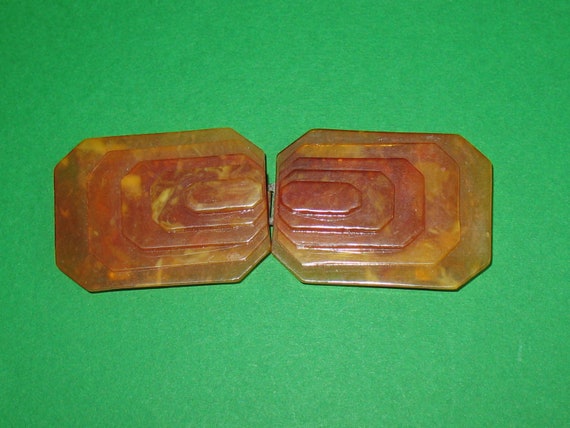 1930s or 40s Carved Buckle, Bakelite or Lucite Ho… - image 4