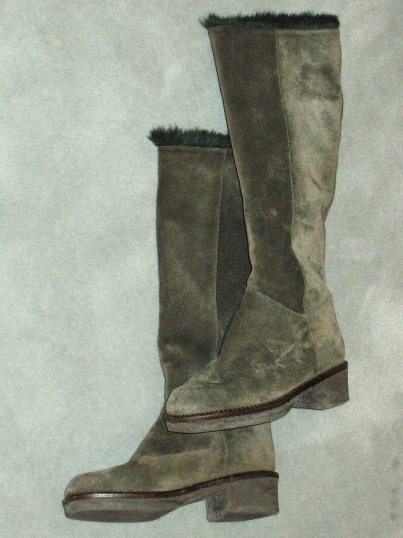 1980s Suede Boots, Vintage Boots, 90s Boots in Excellent Condition, Dark Green Fur-Lined Boots, Size 36 Boots, Small 80s Boots, 1990s, 1980s image 5