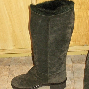 1980s Suede Boots, Vintage Boots, 90s Boots in Excellent Condition, Dark Green Fur-Lined Boots, Size 36 Boots, Small 80s Boots, 1990s, 1980s image 10