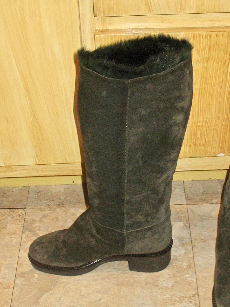 1980s Suede Boots, Vintage Boots, 90s Boots in Excellent Condition, Dark Green Fur-Lined Boots, Size 36 Boots, Small 80s Boots, 1990s, 1980s image 10