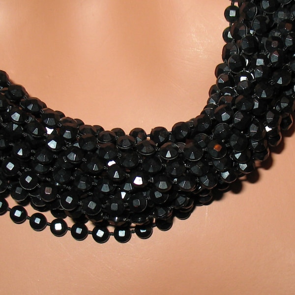 1940s Necklace, Multi Strand Necklace with Black Plastic Beads, 1930s Necklace, Tiny Black Beads in Long Necklace from 1940s, 1940s Fashion